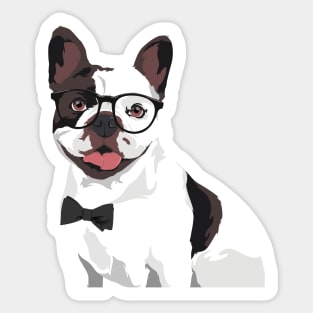 Hipster White and Brown French Bulldog T-Shirt for Dog Lovers Sticker